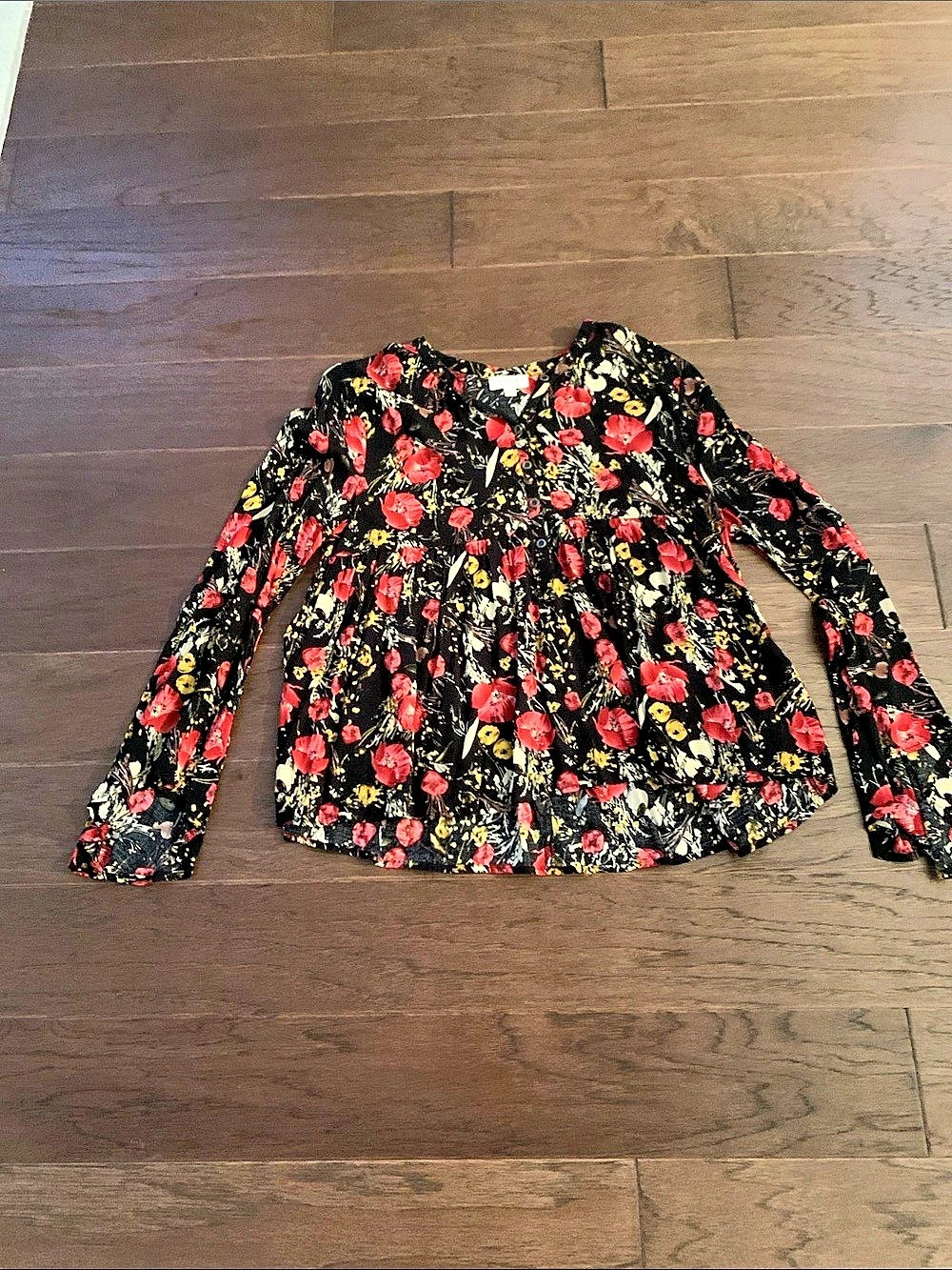 UmGee Floral Long Sleeve Blouse in Black & Red